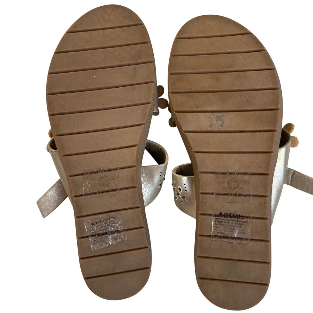 Womens Flower Rhinestones Thong Sandals Sz 8 Gold Summer Coquette Beach Vacation